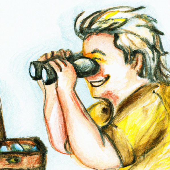 A child looking through binoculars Description automatically generated